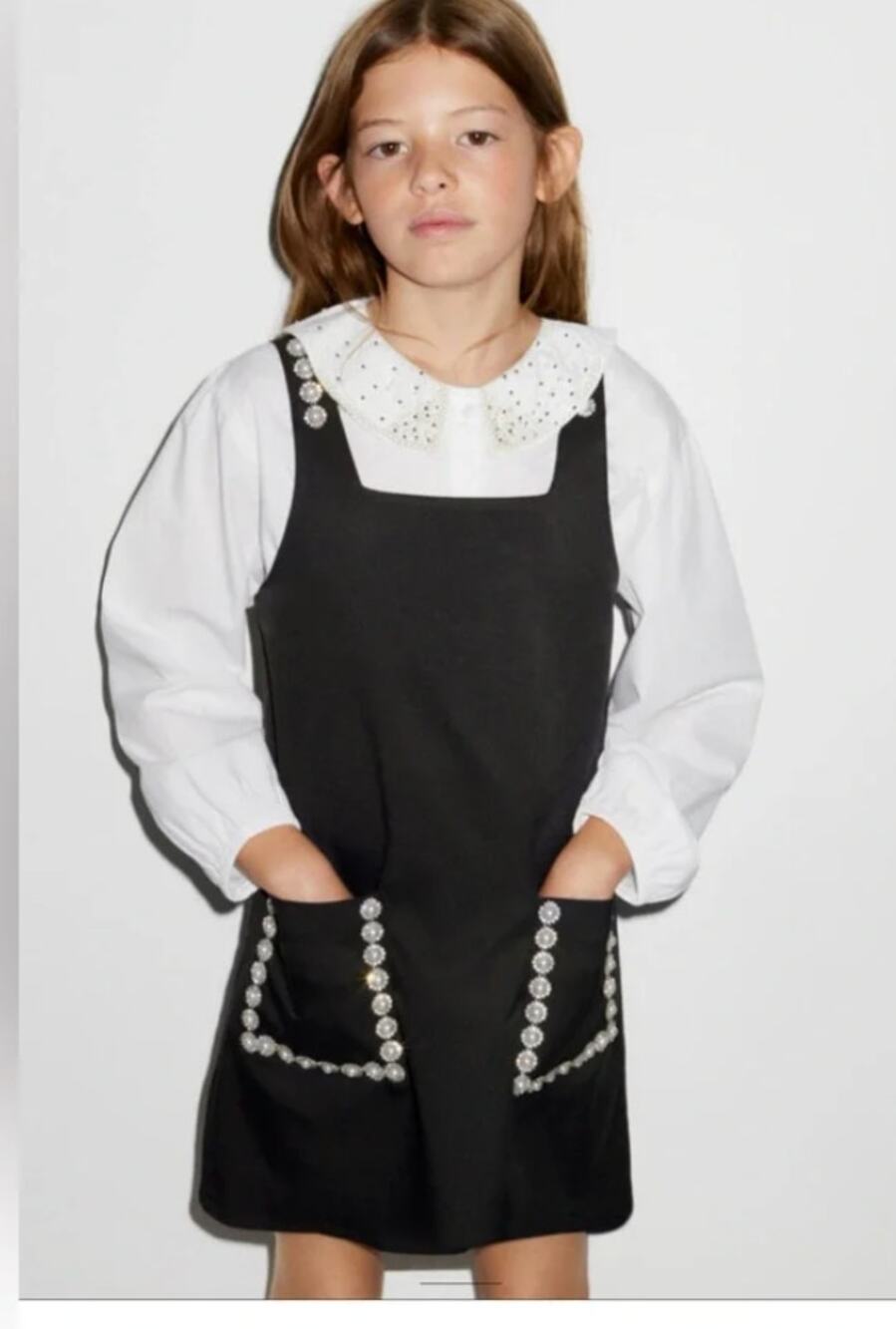 Zara Jewel Pocket Pinafore Dress Black 13/14 - Picture 1 of 4